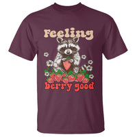 Funny Raccoon T Shirt Feeling Berry Good Eating Strawberries - Wonder Print Shop