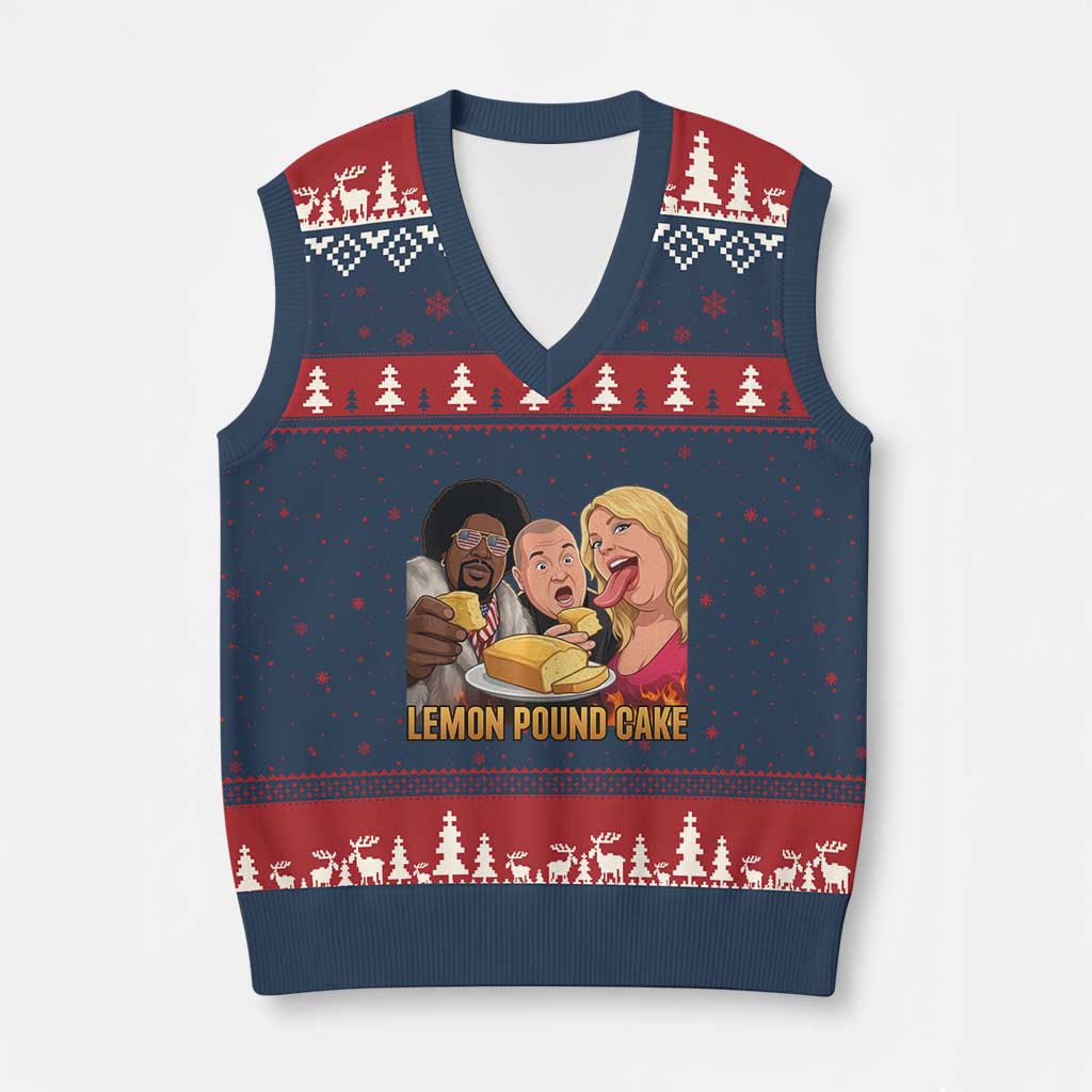 Funny Lemon Pound Cake Meme V-Neck Knit Sweater Vest Retro Edgy Music Humor Gift for Party Lovers