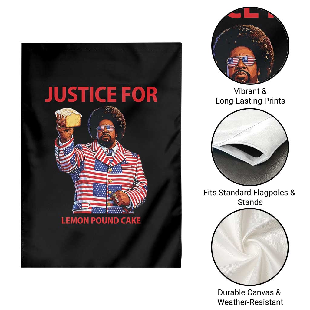 Justice for Lemon Pound Cake Garden Flag Funny Viral Edgy Meme Courtroom Parody Rap Fans