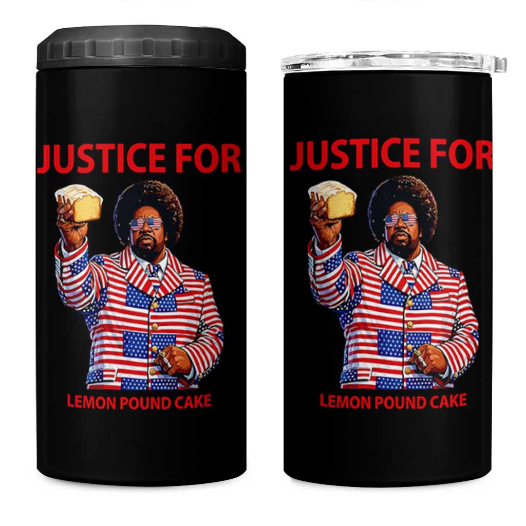 Justice for Lemon Pound Cake 4 in 1 Can Cooler Tumbler Funny Viral Edgy Meme Courtroom Parody Rap Fans