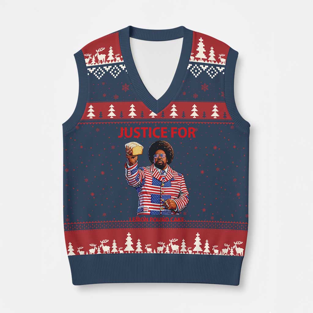 Justice for Lemon Pound Cake V-Neck Knit Sweater Vest Funny Viral Edgy Meme Courtroom Parody Rap Fans