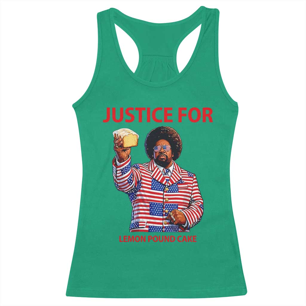 Justice for Lemon Pound Cake Racerback Tank Top Funny Viral Edgy Meme Courtroom Parody Rap Fans