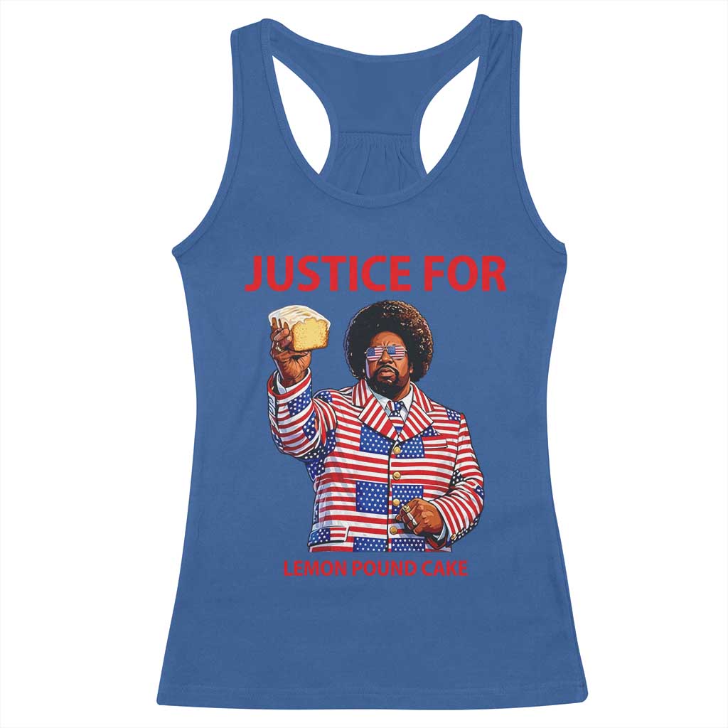 Justice for Lemon Pound Cake Racerback Tank Top Funny Viral Edgy Meme Courtroom Parody Rap Fans