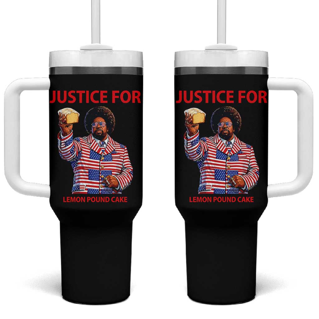 Justice for Lemon Pound Cake Tumbler With Handle Funny Viral Edgy Meme Courtroom Parody Rap Fans