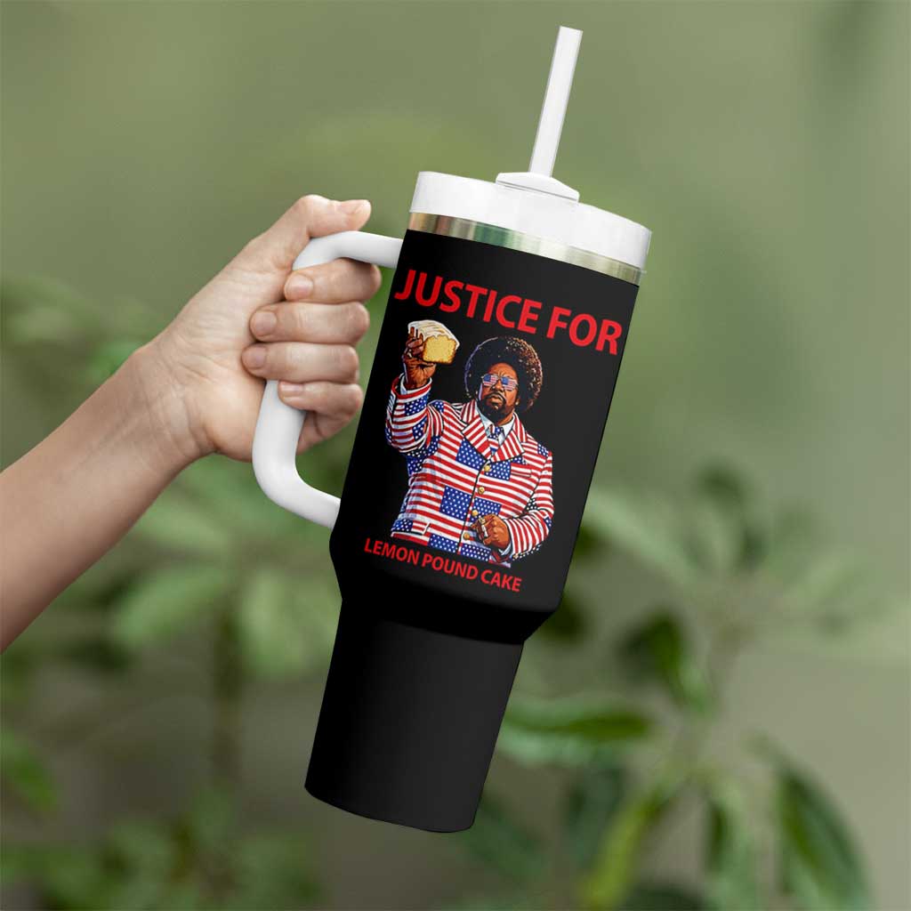 Justice for Lemon Pound Cake Tumbler With Handle Funny Viral Edgy Meme Courtroom Parody Rap Fans