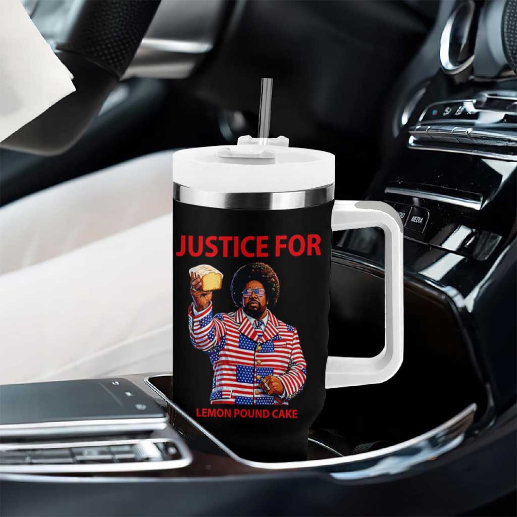 Justice for Lemon Pound Cake Tumbler With Handle Funny Viral Edgy Meme Courtroom Parody Rap Fans
