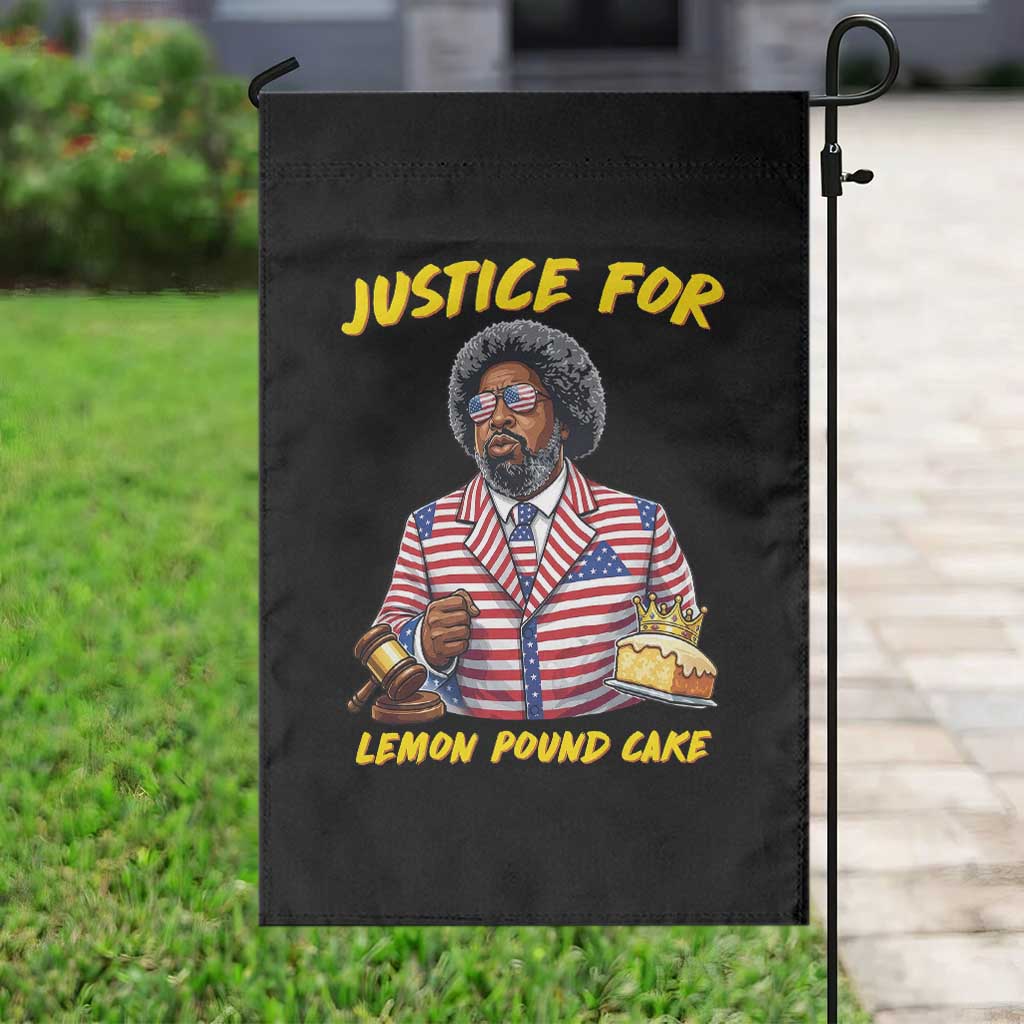 Justice for Lemon Pound Cake Funny Viral  Meme Garden Flag Edgy Hip Hop Humor Parody Gift for Rap Fans
