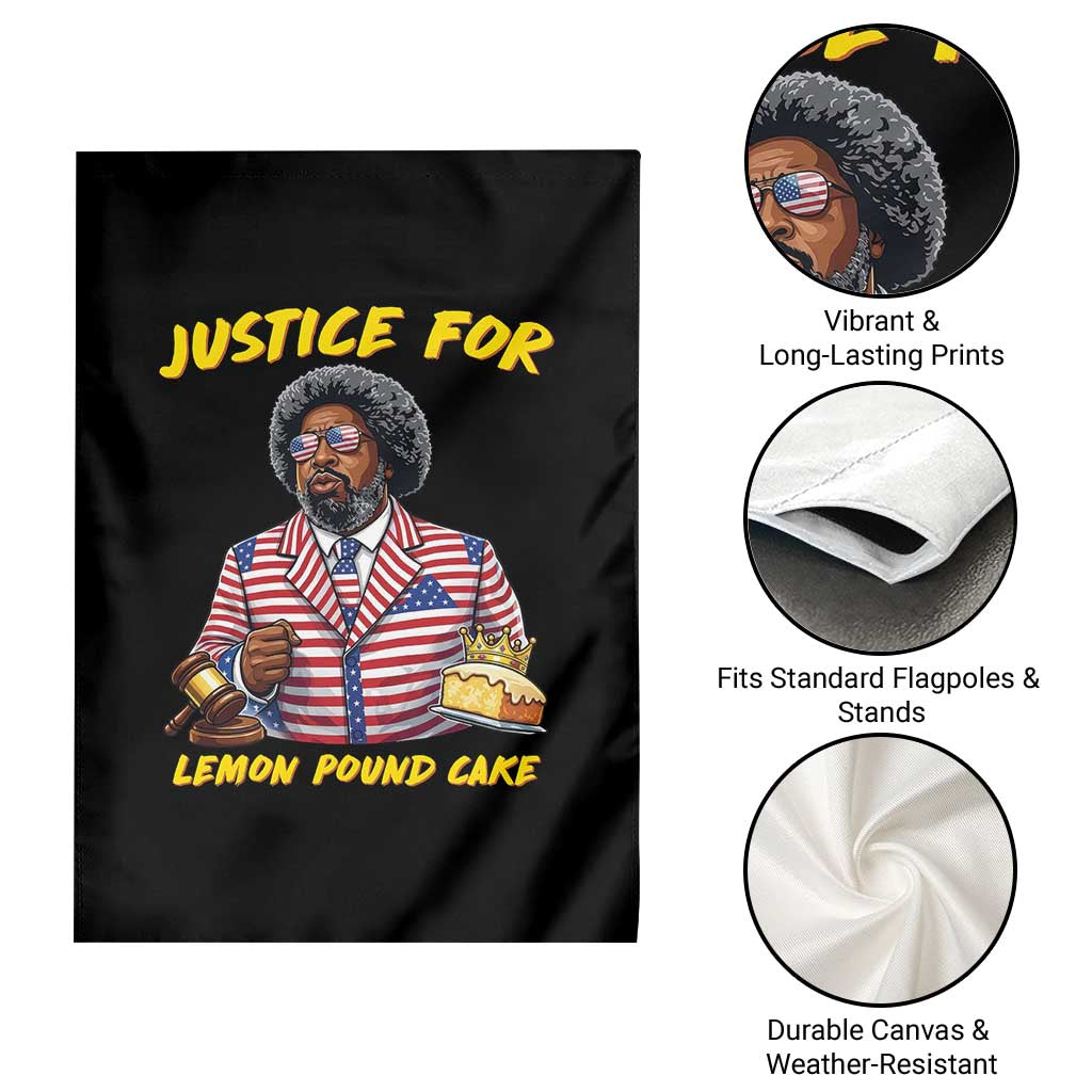 Justice for Lemon Pound Cake Funny Viral  Meme Garden Flag Edgy Hip Hop Humor Parody Gift for Rap Fans