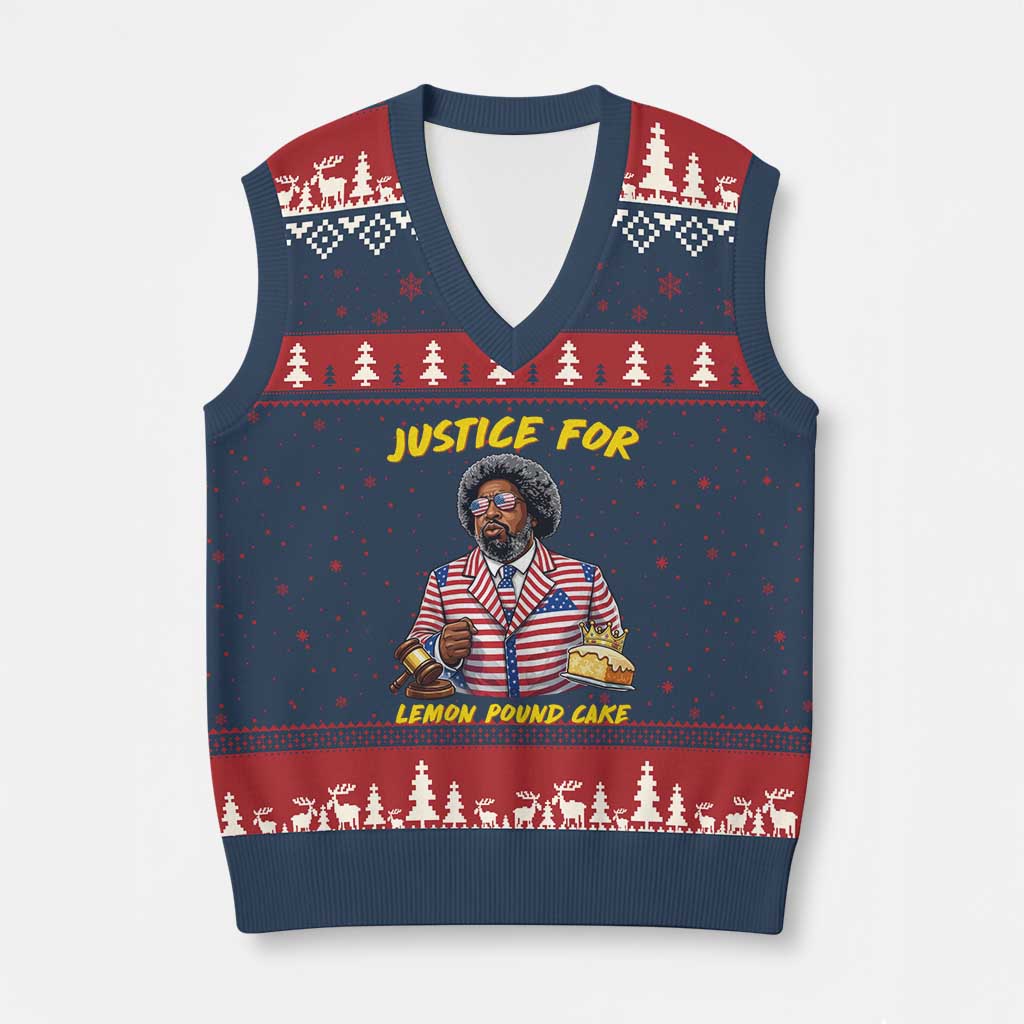 Justice for Lemon Pound Cake Funny Viral  Meme V-Neck Knit Sweater Vest Edgy Hip Hop Humor Parody Gift for Rap Fans