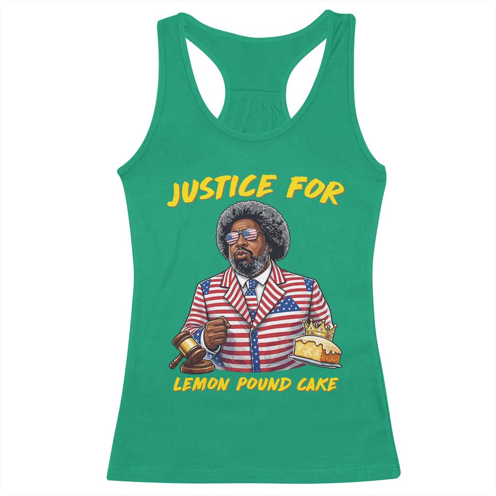 Justice for Lemon Pound Cake Funny Viral  Meme Racerback Tank Top Edgy Hip Hop Humor Parody Gift for Rap Fans