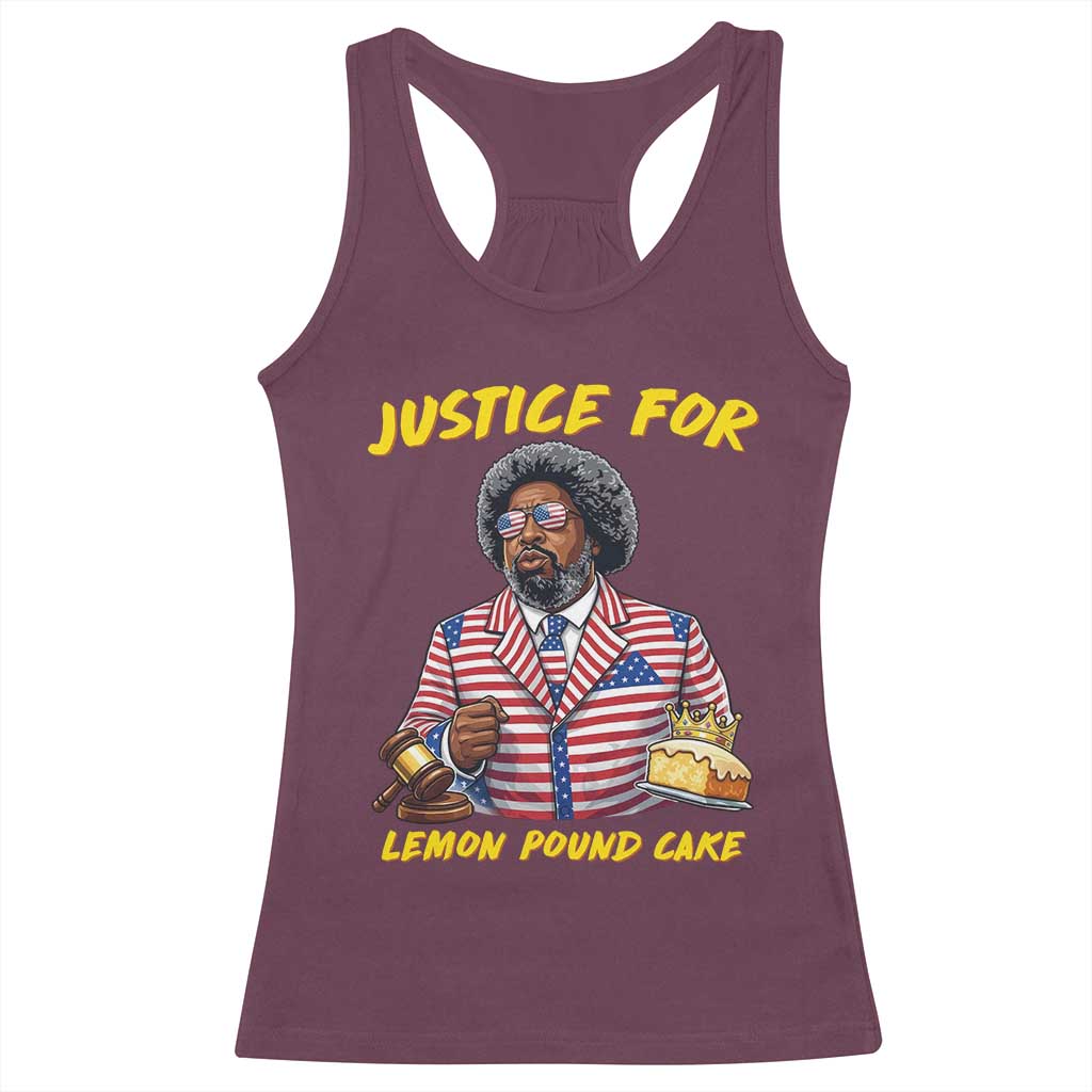 Justice for Lemon Pound Cake Funny Viral  Meme Racerback Tank Top Edgy Hip Hop Humor Parody Gift for Rap Fans