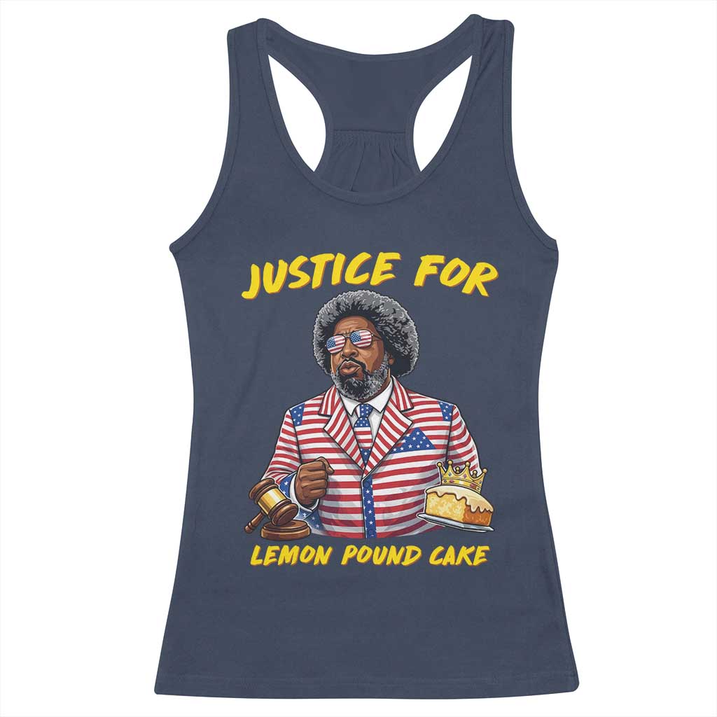 Justice for Lemon Pound Cake Funny Viral  Meme Racerback Tank Top Edgy Hip Hop Humor Parody Gift for Rap Fans