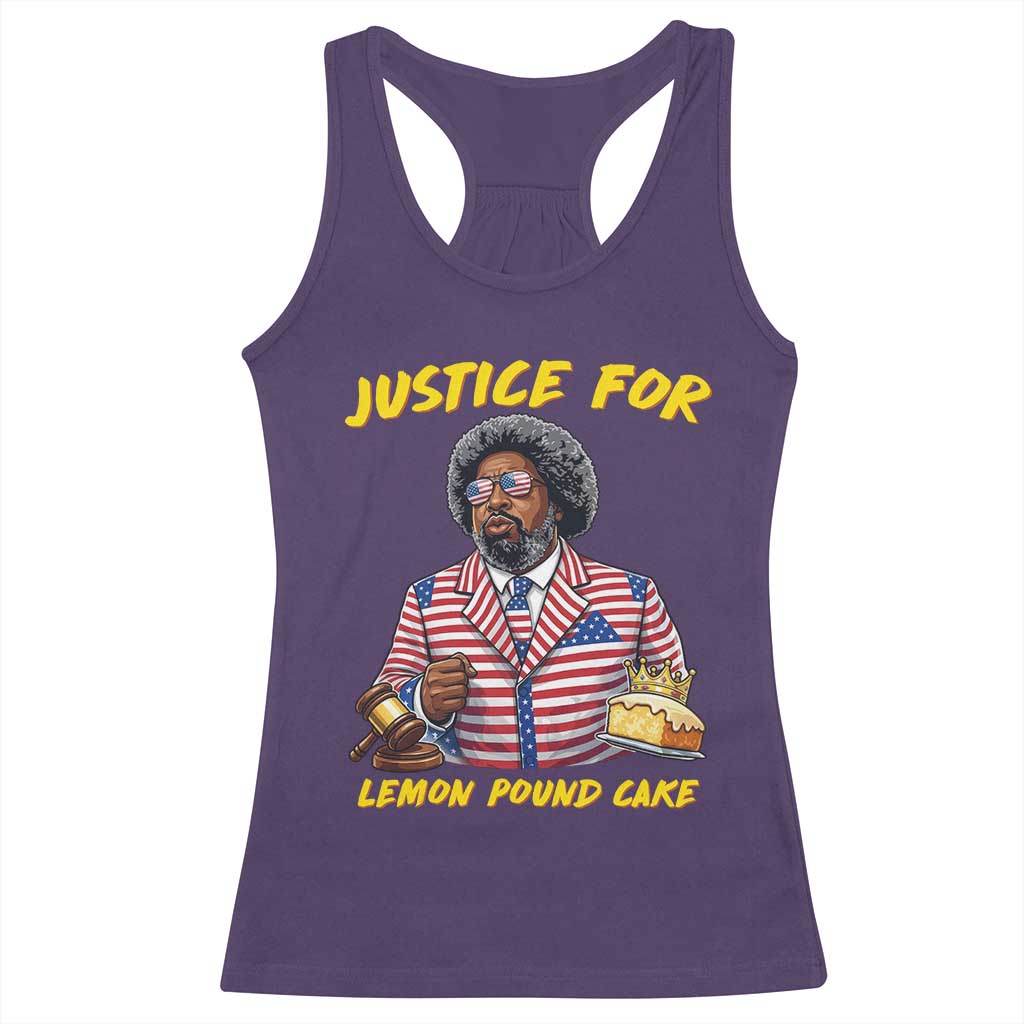Justice for Lemon Pound Cake Funny Viral  Meme Racerback Tank Top Edgy Hip Hop Humor Parody Gift for Rap Fans