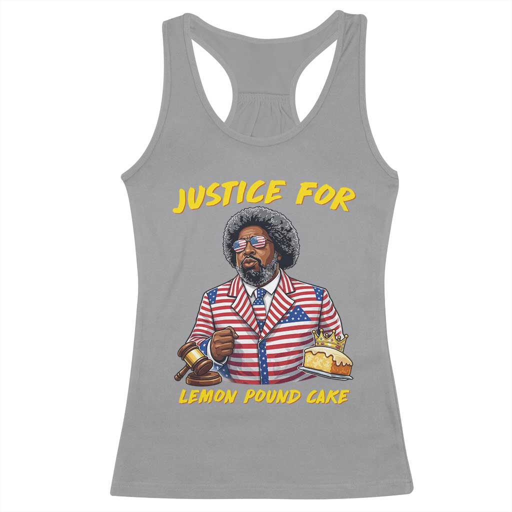Justice for Lemon Pound Cake Funny Viral  Meme Racerback Tank Top Edgy Hip Hop Humor Parody Gift for Rap Fans