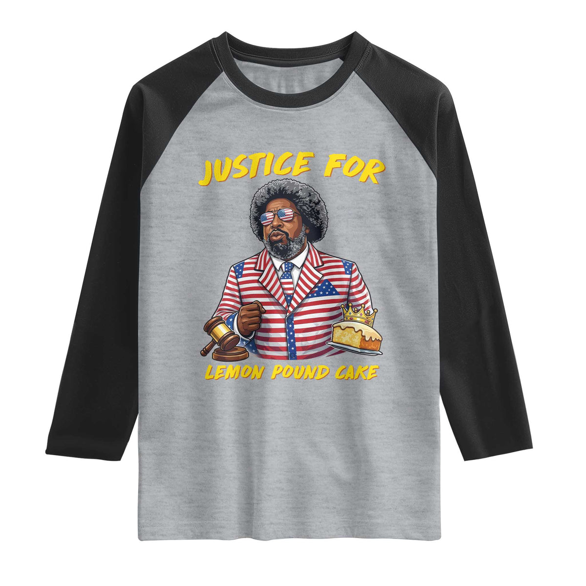 Justice for Lemon Pound Cake Funny Viral  Meme Raglan Shirt Edgy Hip Hop Humor Parody Gift for Rap Fans
