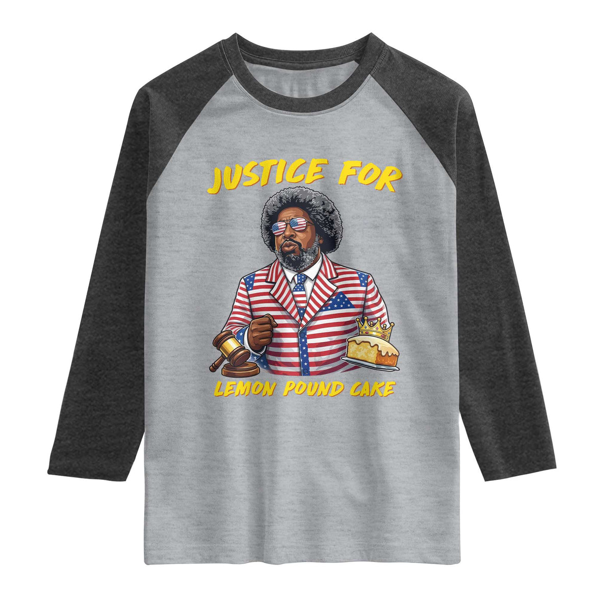 Justice for Lemon Pound Cake Funny Viral  Meme Raglan Shirt Edgy Hip Hop Humor Parody Gift for Rap Fans