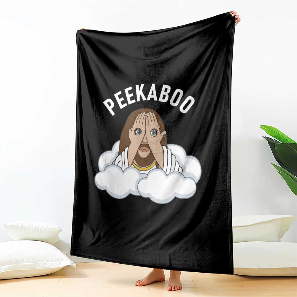Peekaboo Jesus Funny Christian Throw Blanket Faith Humor Savior in Clouds Religious Meme