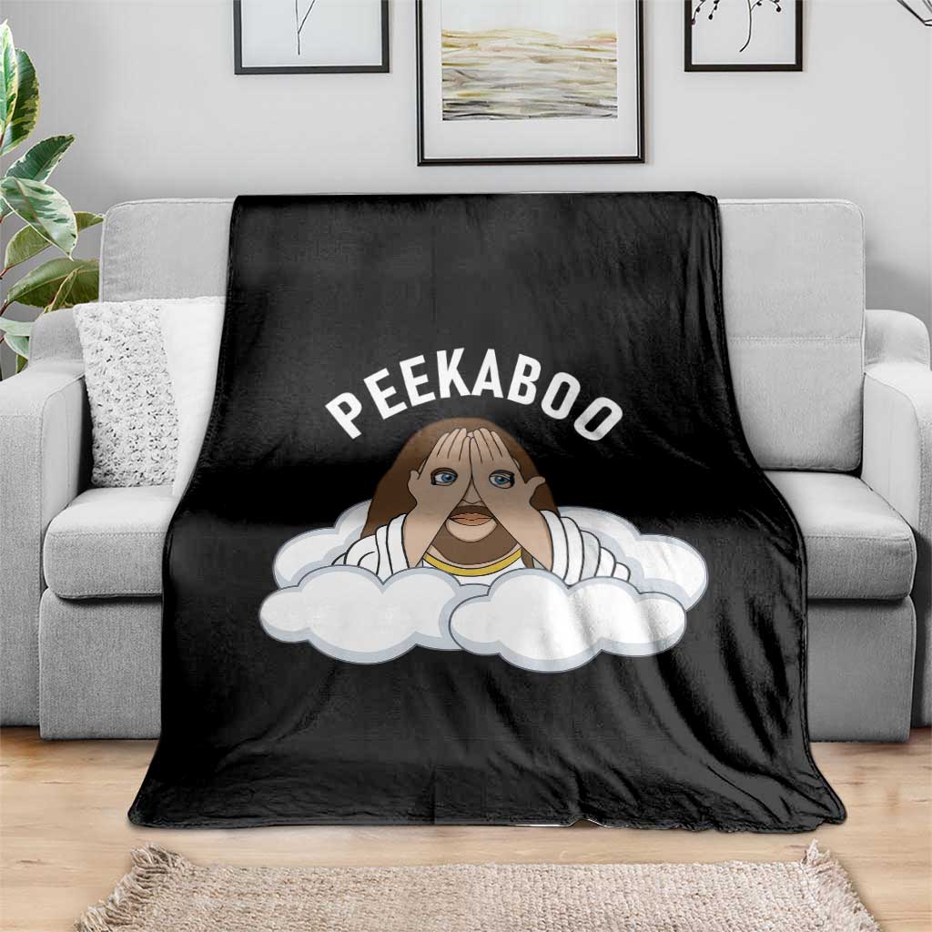 Peekaboo Jesus Funny Christian Throw Blanket Faith Humor Savior in Clouds Religious Meme