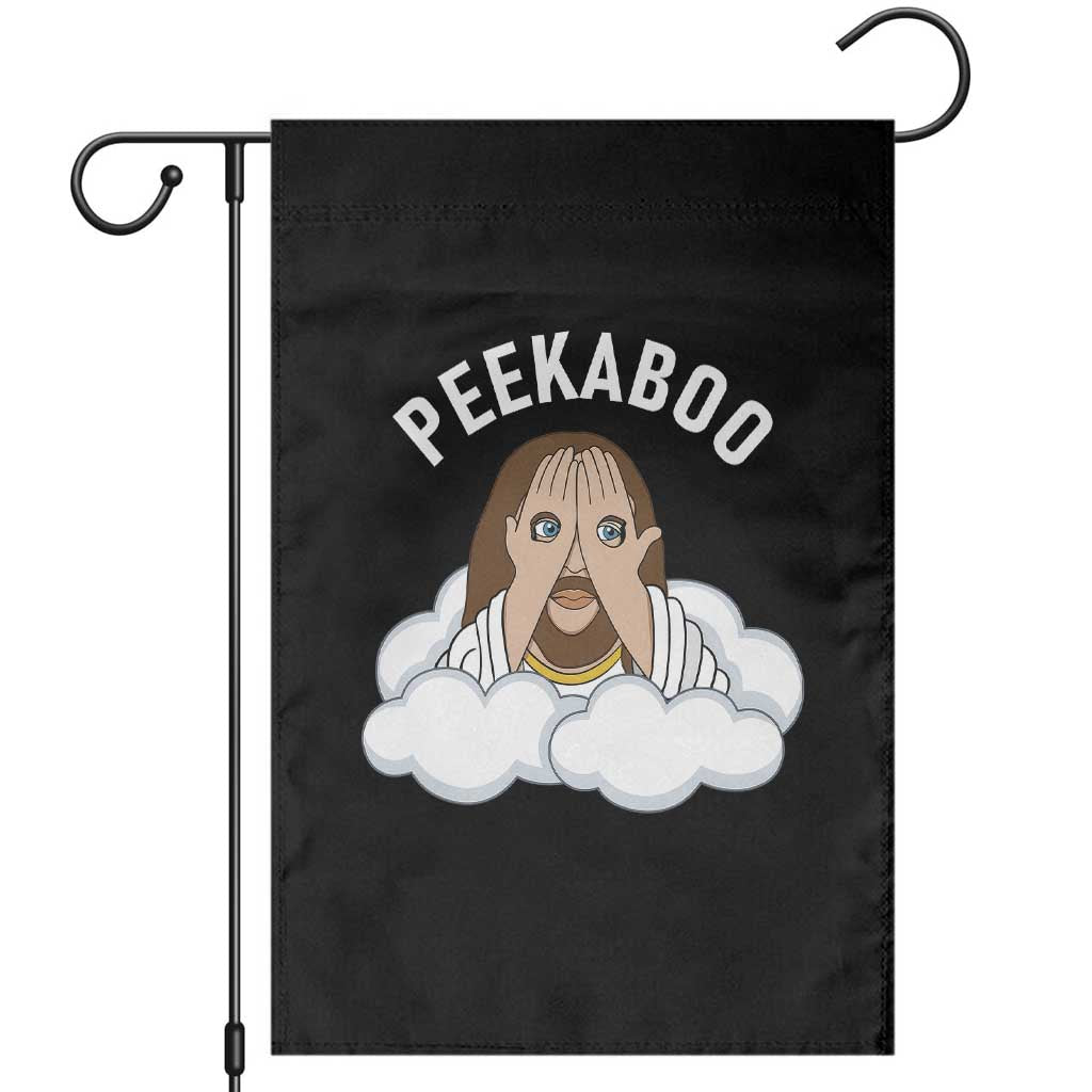 Peekaboo Jesus Funny Christian Garden Flag Faith Humor Savior in Clouds Religious Meme