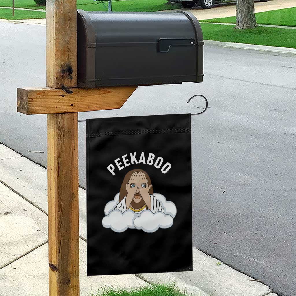 Peekaboo Jesus Funny Christian Garden Flag Faith Humor Savior in Clouds Religious Meme