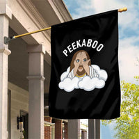 Peekaboo Jesus Funny Christian Garden Flag Faith Humor Savior in Clouds Religious Meme