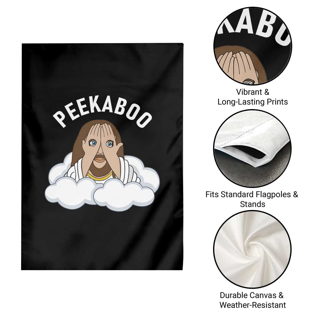 Peekaboo Jesus Funny Christian Garden Flag Faith Humor Savior in Clouds Religious Meme