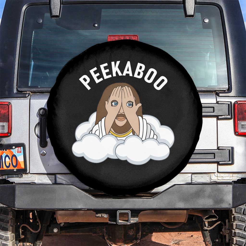 Peekaboo Jesus Funny Christian Spare Tire Cover Faith Humor Savior in Clouds Religious Meme