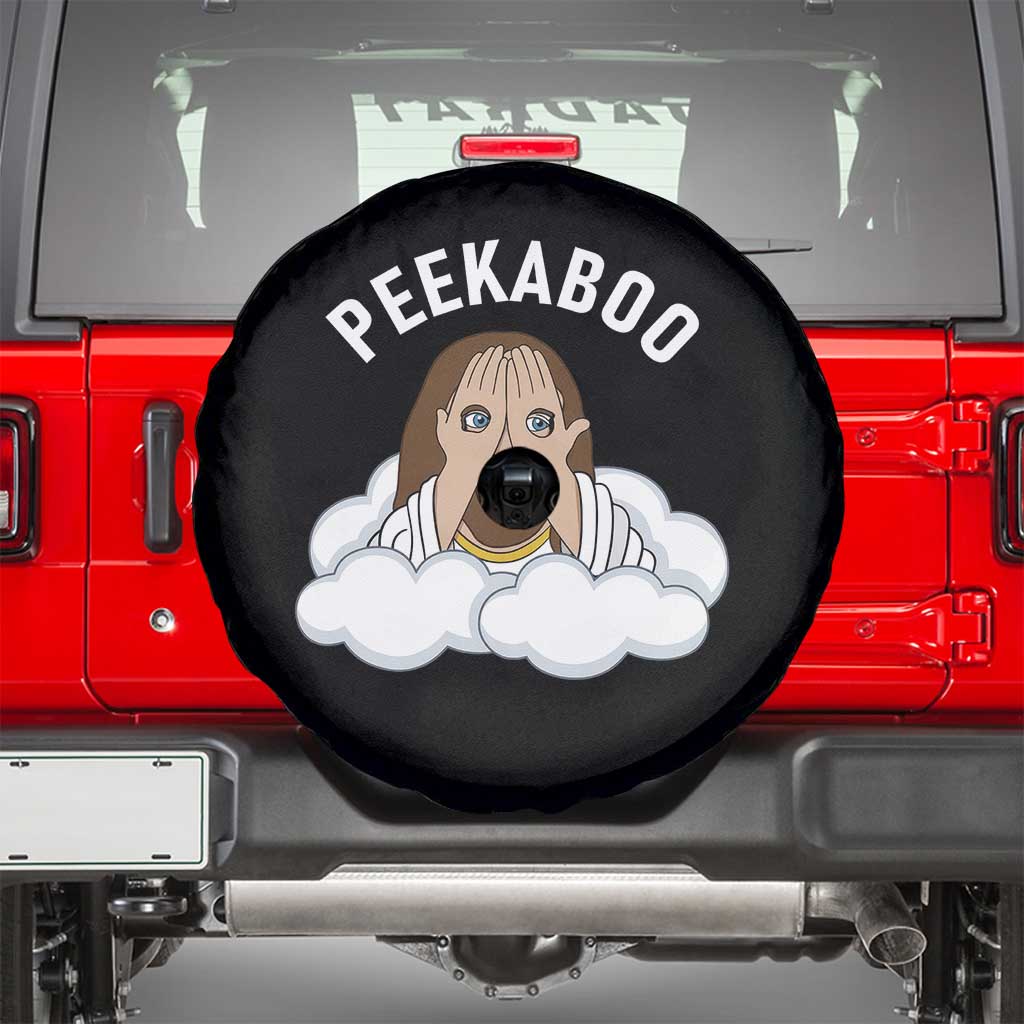 Peekaboo Jesus Funny Christian Spare Tire Cover Faith Humor Savior in Clouds Religious Meme