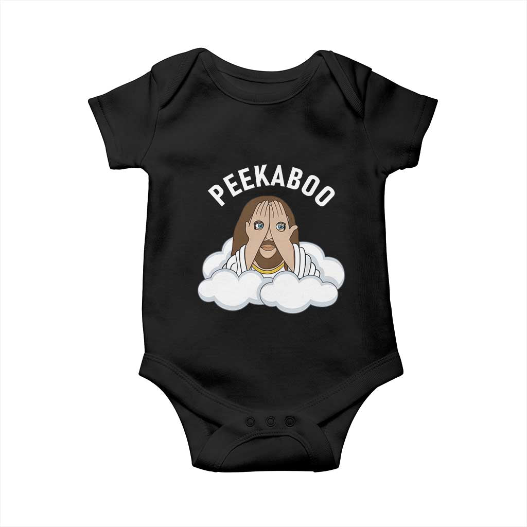 Peekaboo Jesus Funny Christian Baby Onesie Faith Humor Savior in Clouds Religious Meme