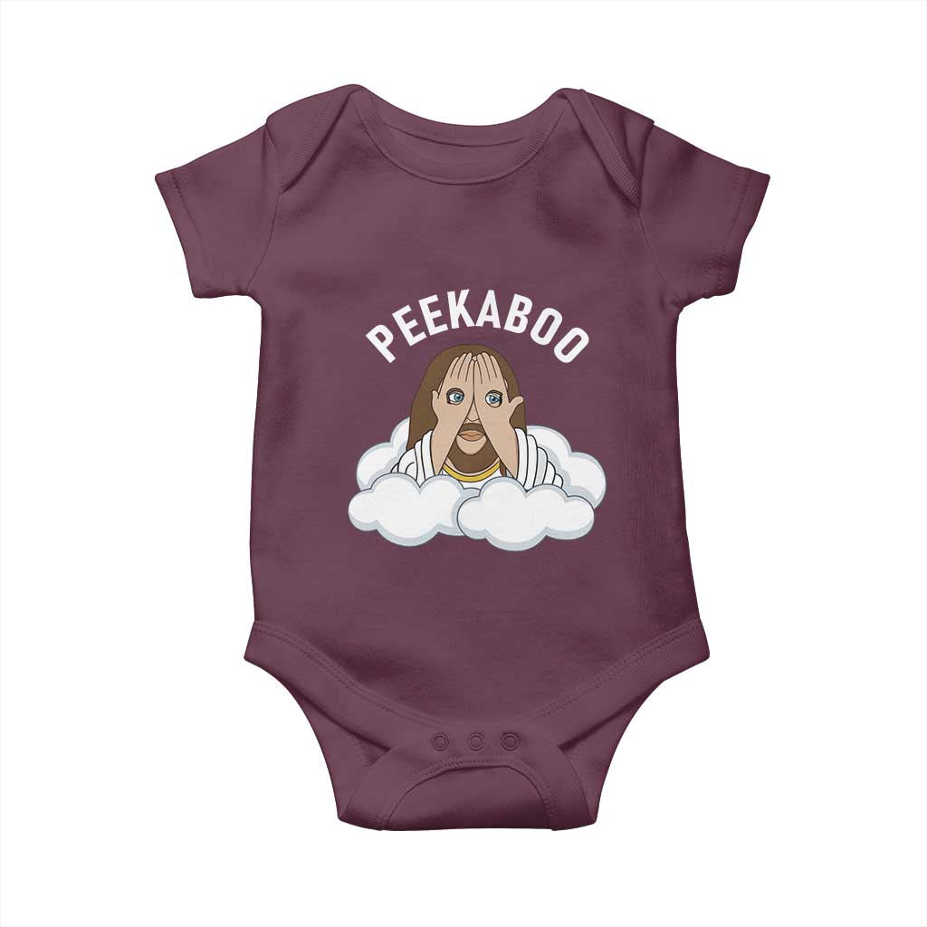 Peekaboo Jesus Funny Christian Baby Onesie Faith Humor Savior in Clouds Religious Meme