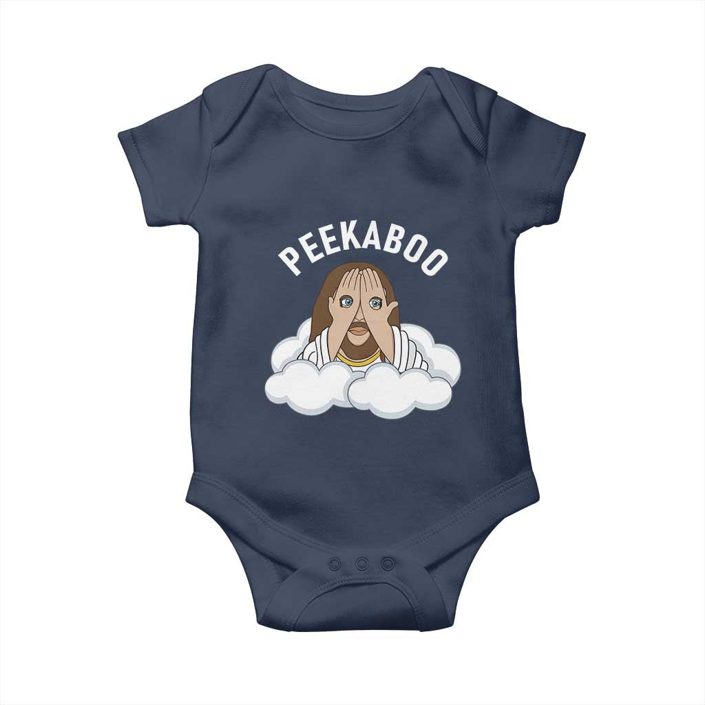 Peekaboo Jesus Funny Christian Baby Onesie Faith Humor Savior in Clouds Religious Meme