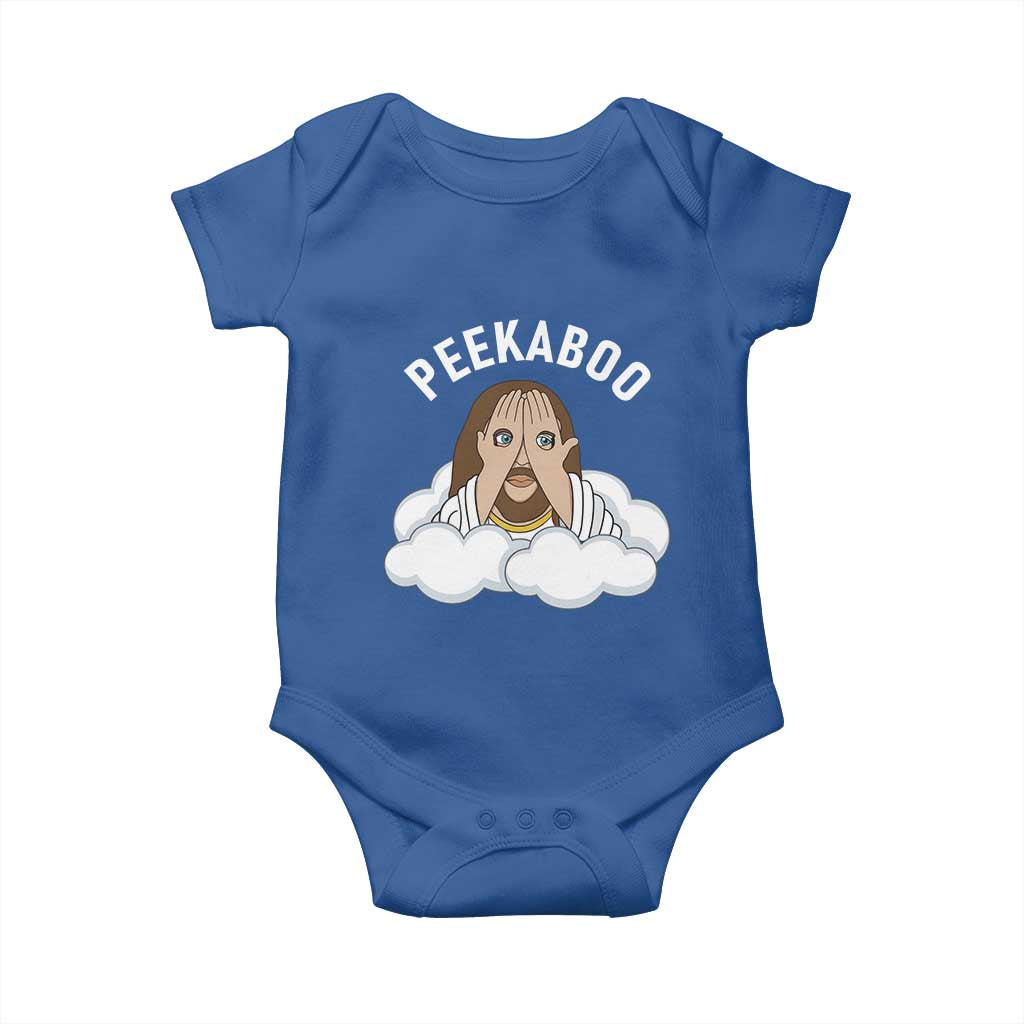 Peekaboo Jesus Funny Christian Baby Onesie Faith Humor Savior in Clouds Religious Meme