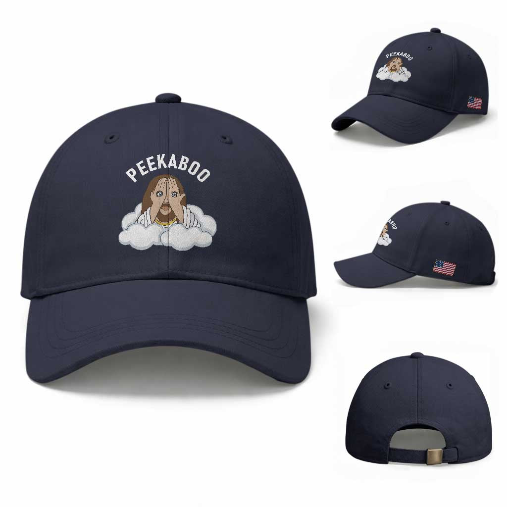 Peekaboo Jesus Funny Christian Baseball Cap Faith Humor Savior in Clouds Religious Meme