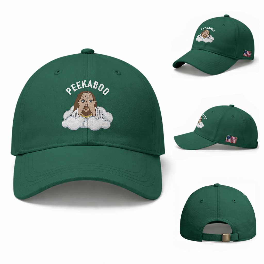 Peekaboo Jesus Funny Christian Baseball Cap Faith Humor Savior in Clouds Religious Meme