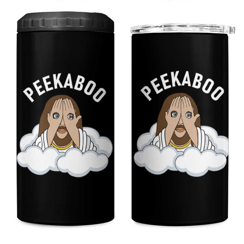 Peekaboo Jesus Funny Christian 4 in 1 Can Cooler Tumbler Faith Humor Savior in Clouds Religious Meme