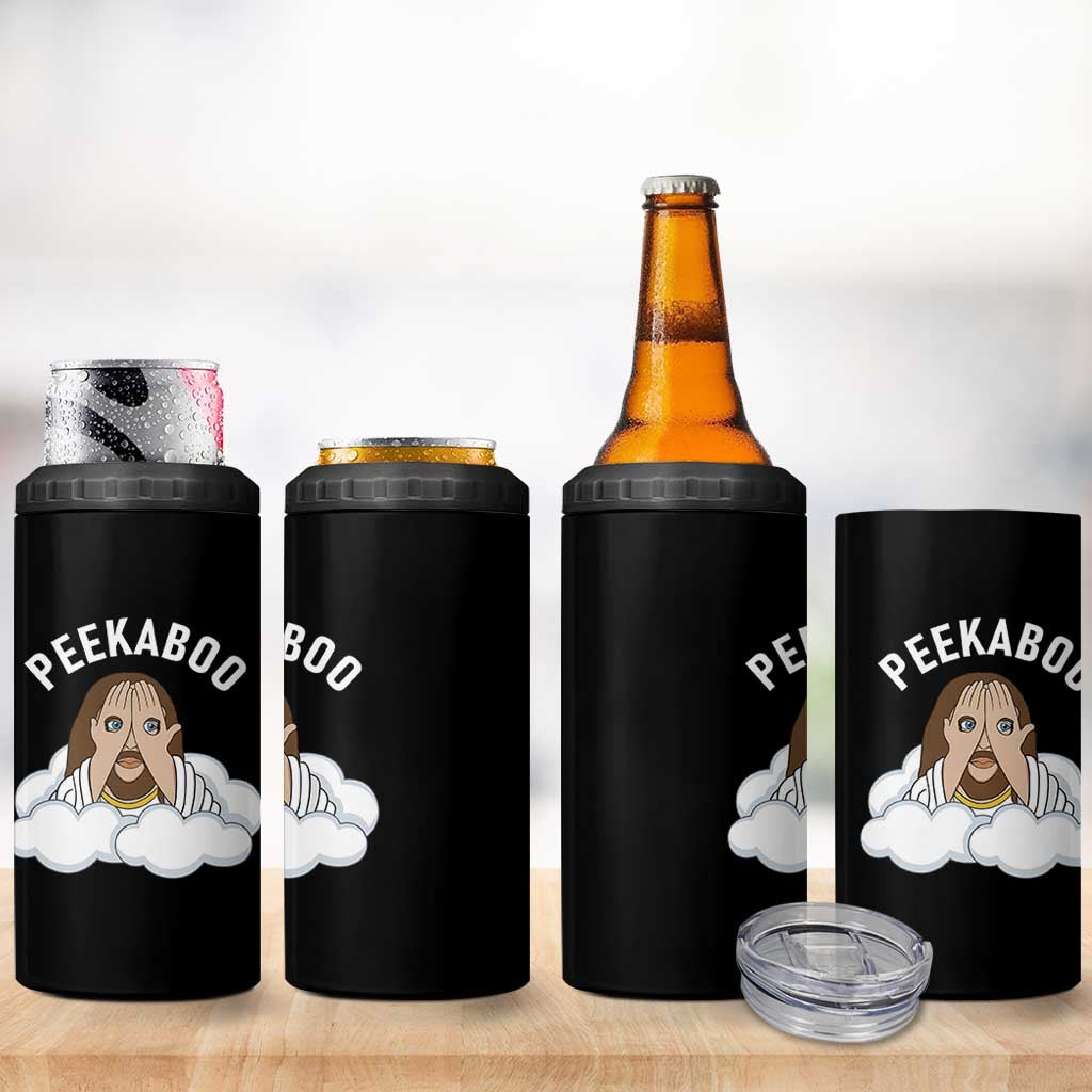 Peekaboo Jesus Funny Christian 4 in 1 Can Cooler Tumbler Faith Humor Savior in Clouds Religious Meme