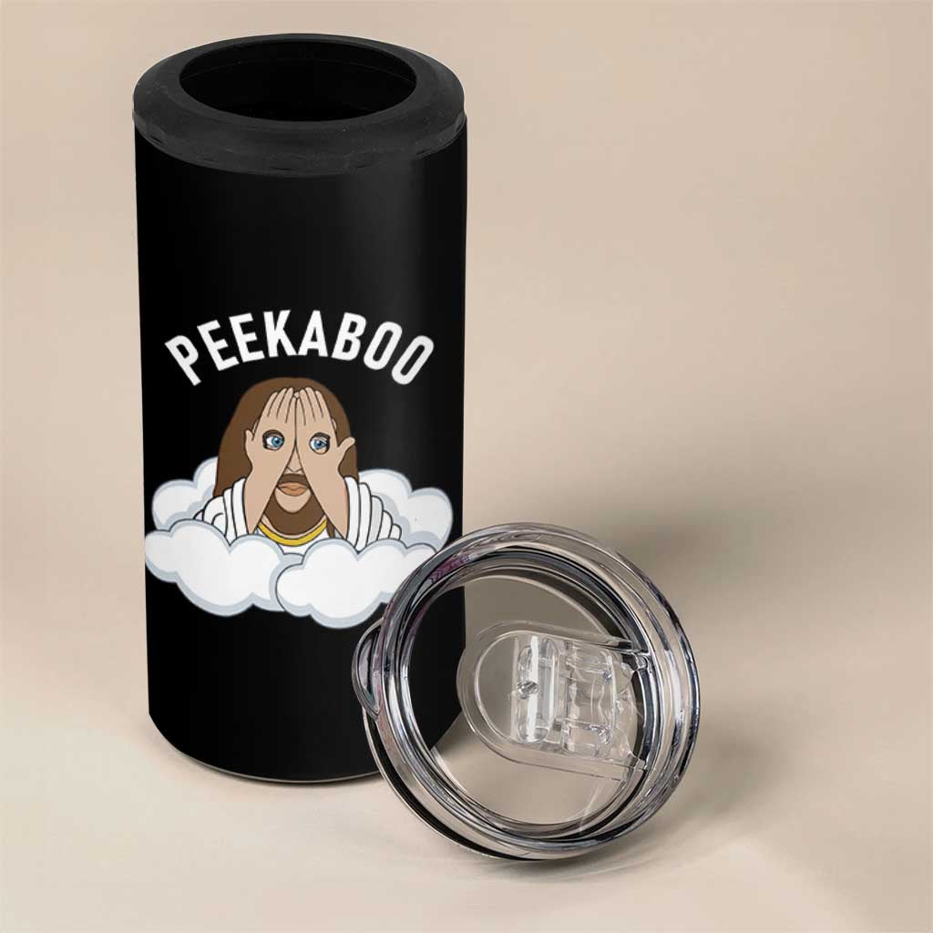 Peekaboo Jesus Funny Christian 4 in 1 Can Cooler Tumbler Faith Humor Savior in Clouds Religious Meme