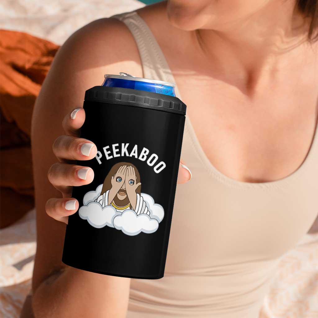 Peekaboo Jesus Funny Christian 4 in 1 Can Cooler Tumbler Faith Humor Savior in Clouds Religious Meme