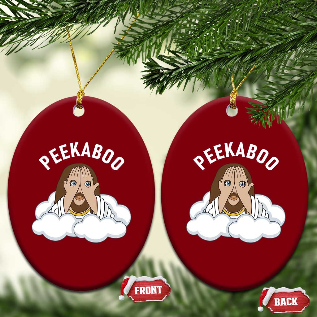Peekaboo Jesus Funny Christian Ceramic Ornament Faith Humor Savior in Clouds Religious Meme
