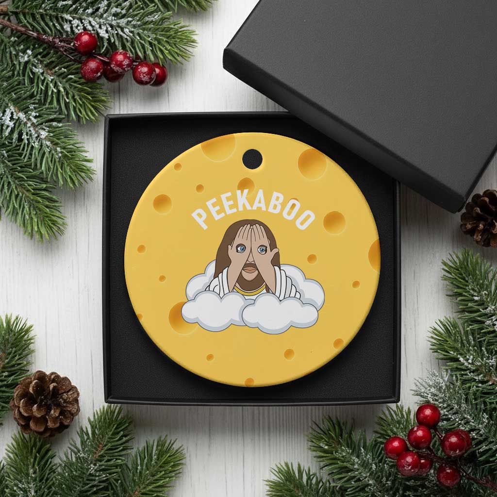 Peekaboo Jesus Funny Christian Ceramic Ornament Faith Humor Savior in Clouds Religious Meme