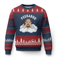 Peekaboo Jesus Funny Christian Ugly Christmas Sweater Faith Humor Savior in Clouds Religious Meme