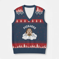 Peekaboo Jesus Funny Christian V-Neck Knit Sweater Vest Faith Humor Savior in Clouds Religious Meme