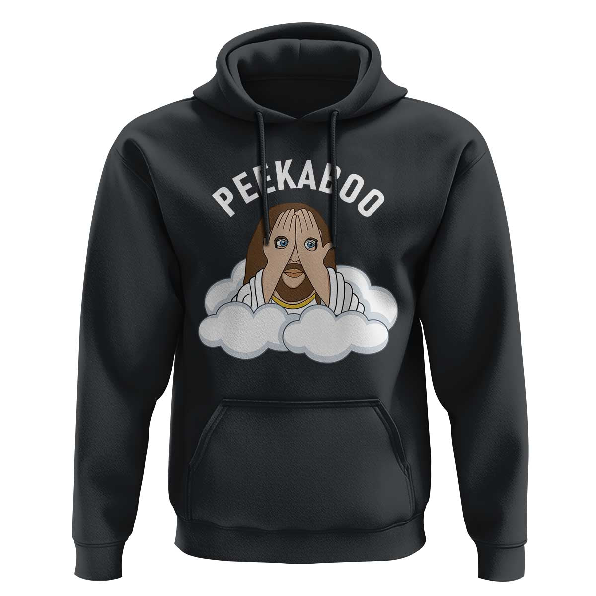 Peekaboo Jesus Funny Christian Hoodie Faith Humor Savior in Clouds Religious Meme