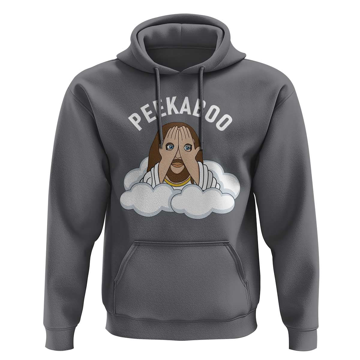 Peekaboo Jesus Funny Christian Hoodie Faith Humor Savior in Clouds Religious Meme