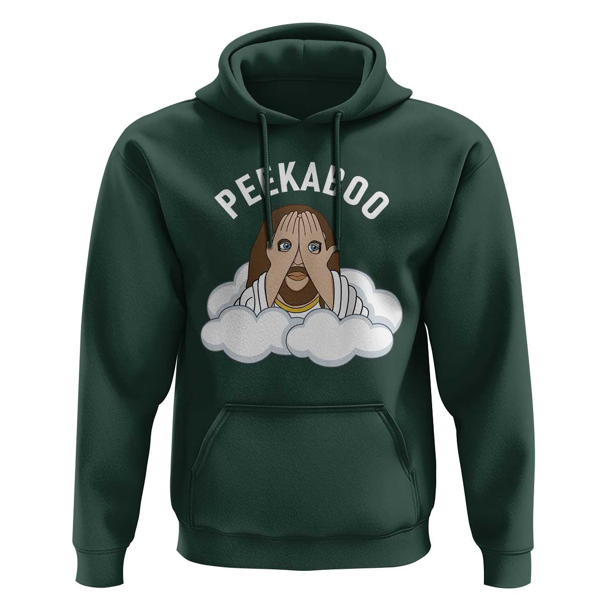 Peekaboo Jesus Funny Christian Hoodie Faith Humor Savior in Clouds Religious Meme