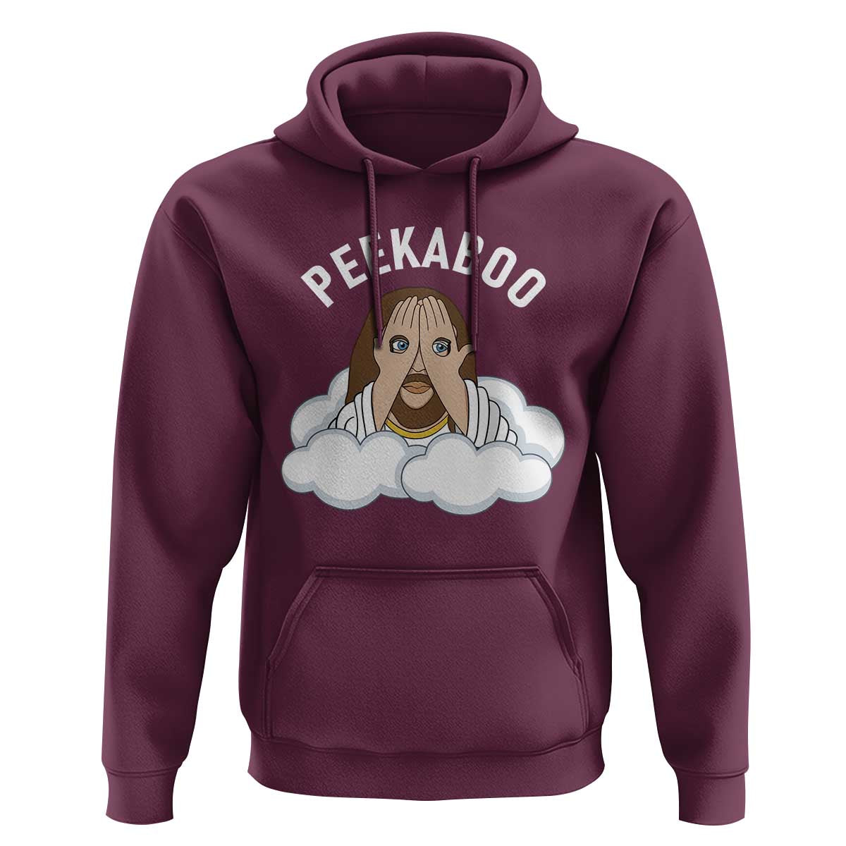 Peekaboo Jesus Funny Christian Hoodie Faith Humor Savior in Clouds Religious Meme