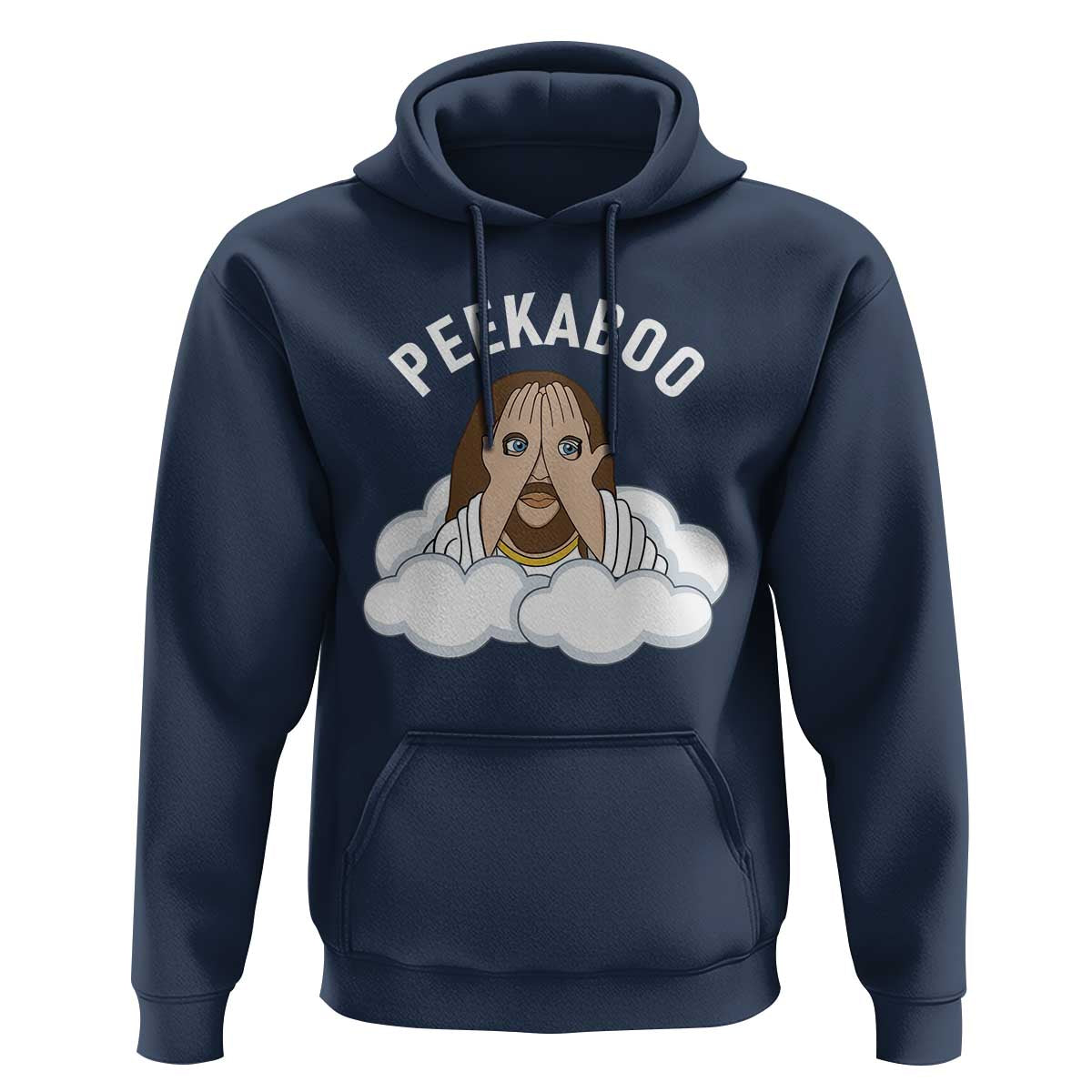 Peekaboo Jesus Funny Christian Hoodie Faith Humor Savior in Clouds Religious Meme