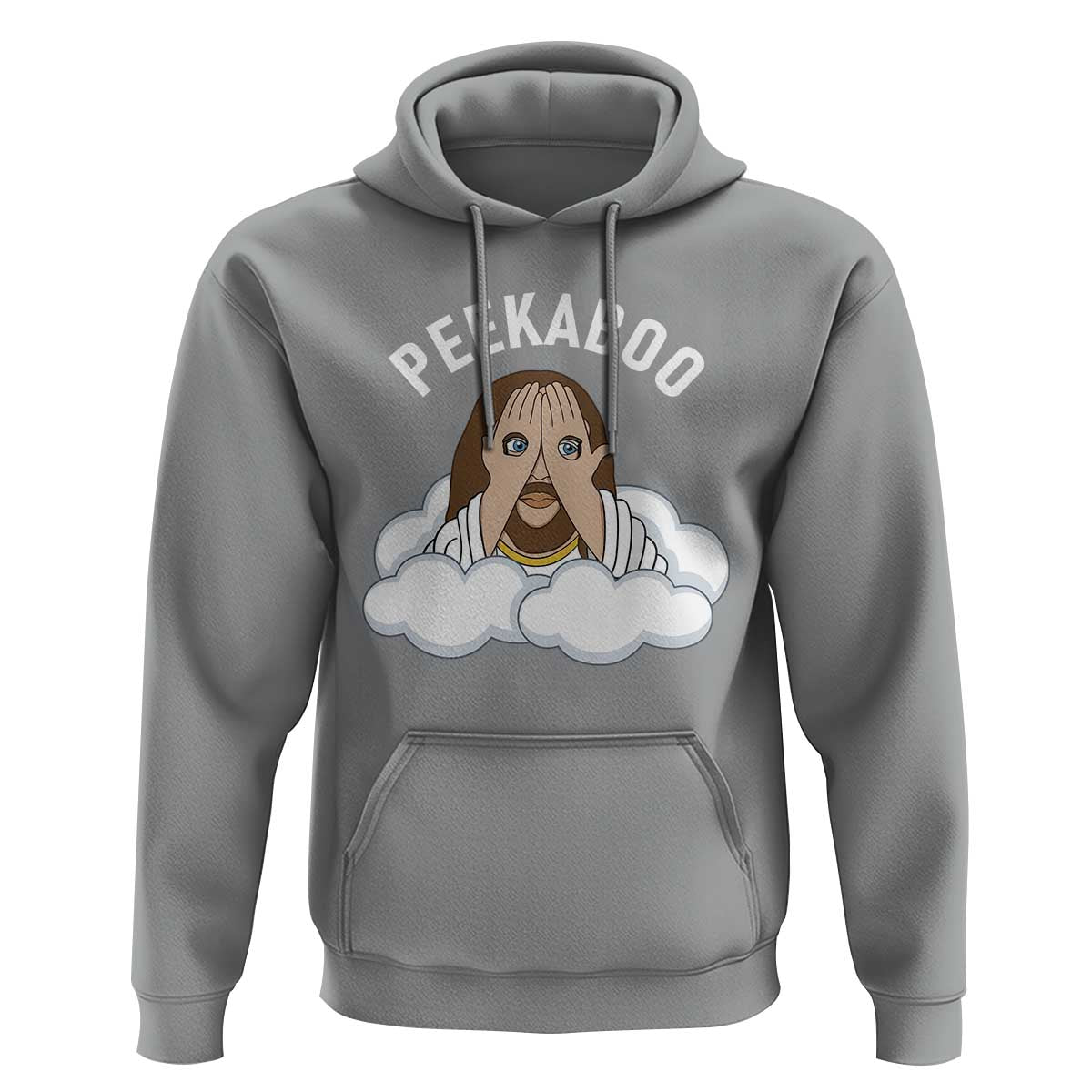 Peekaboo Jesus Funny Christian Hoodie Faith Humor Savior in Clouds Religious Meme