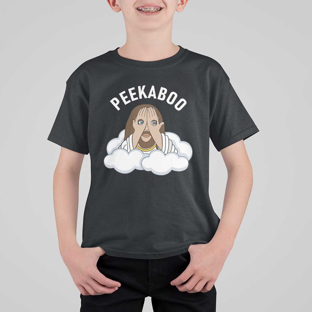 Peekaboo Jesus Funny Christian T Shirt For Kid Faith Humor Savior in Clouds Religious Meme