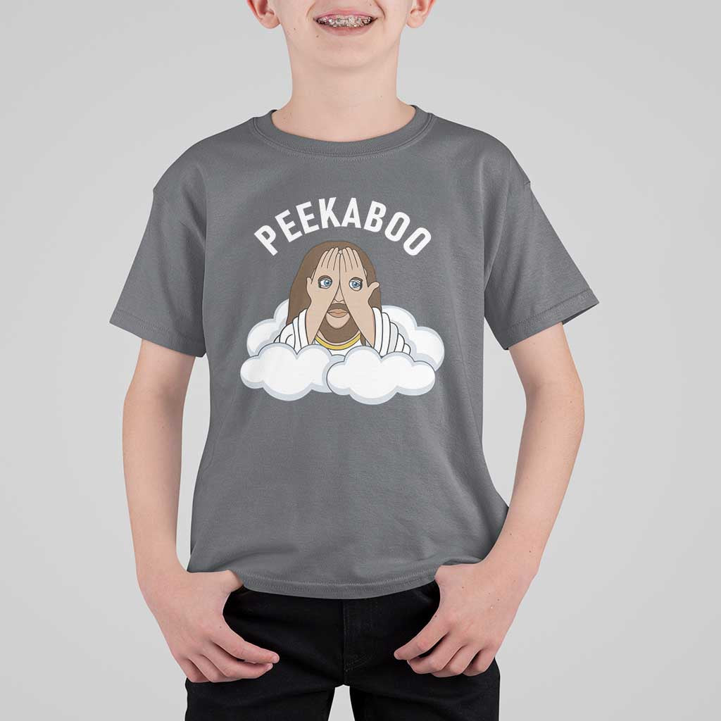 Peekaboo Jesus Funny Christian T Shirt For Kid Faith Humor Savior in Clouds Religious Meme